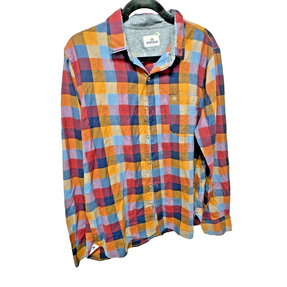 Wrogn Men's  Multi-Colored Plaid Long Sleeve Button Shirt Size Large Slim Fit